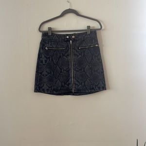 Rag and Bone Snakeskin Print Denim mini skirt with zipper detail